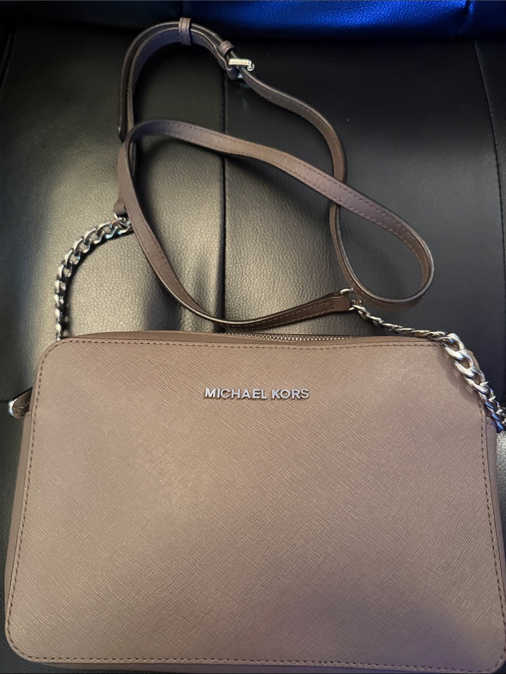 Michael Kors Crossbody Bag in Taupe Brown with Silver Hardware